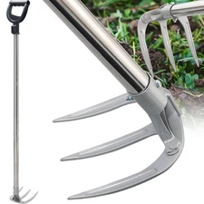 Potato Hand Rake Garden Tool - 47" Long Handle Cultivator Weeding Siver 