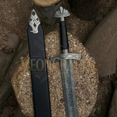Hand Forged Northmen Damascus Steel Viking Medieval Sword With Wooden Scabbard
