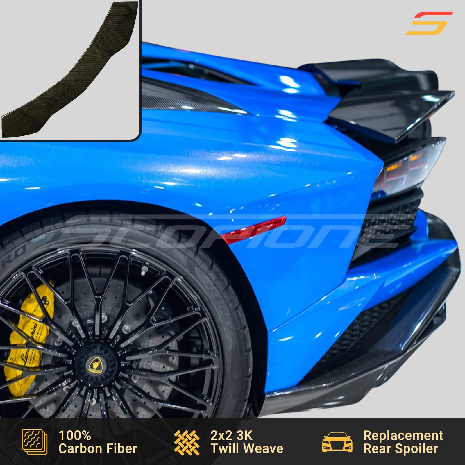 Scopione Carbon Fiber Replacement Rear Spoiler Lip for Lamborghini Aventador
