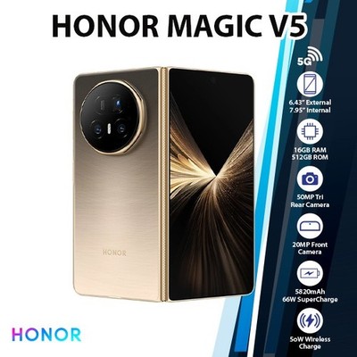 HONOR Magic V5 5G Android Cell Phone (New/16GB+512GB/GOLD/Dual SIM/Unlocked)
