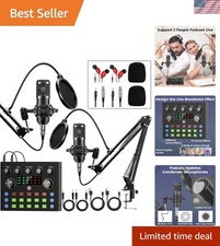 Podcast Equipment Bundle for 2, Audio Interface with Voice Changer Condenser ...