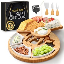 Nutrichef Bamboo Natural Cheese Board Set Bonus Condiment Cup-Extra Large Size
