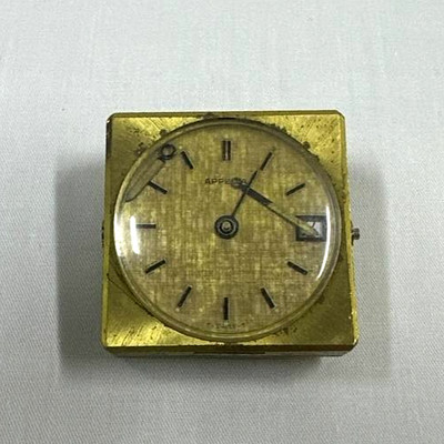 VINTAGE APPELLA SWISS MADE SQUARE DESK TRAVEL ALARM CLOCK LINEN DIAL DATE DISPLA