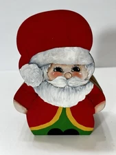 Vtg Christmas Santa And Mrs. Claus Hand Painted Wooden Trinket Box Double Sided
