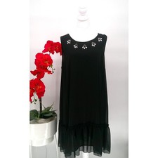 Tommy Hilfiger Crinkled Black Evening Shift Dress W/Rhinestone Collar Size 18