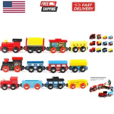 12 PCS Magnetic Train Sets Includes 3 Engines and Storage Bag - Wooden Train ...