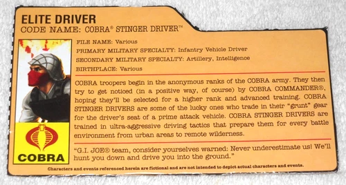 2009 Cobra Stinger Driver - GI Joe file card (modern)