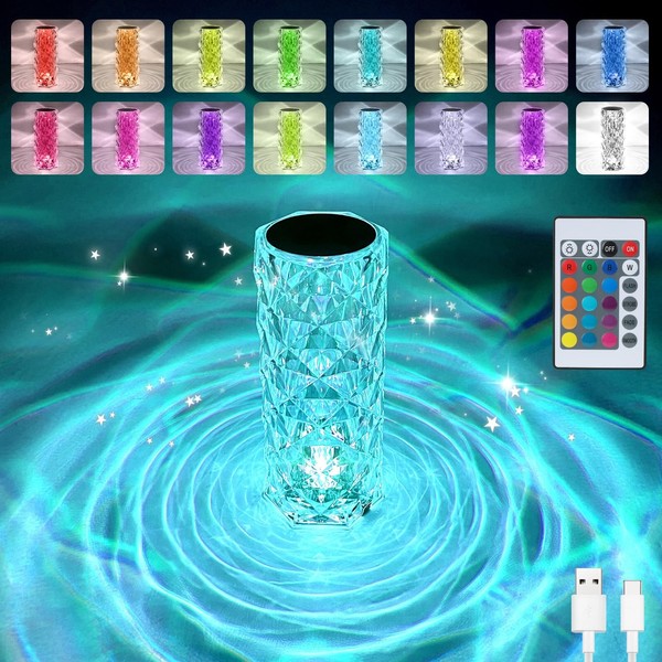 Tischlampe Kristall Nachttischlampe LED Touch Dimmbare RGB Nachtlicht 2000Mah-image