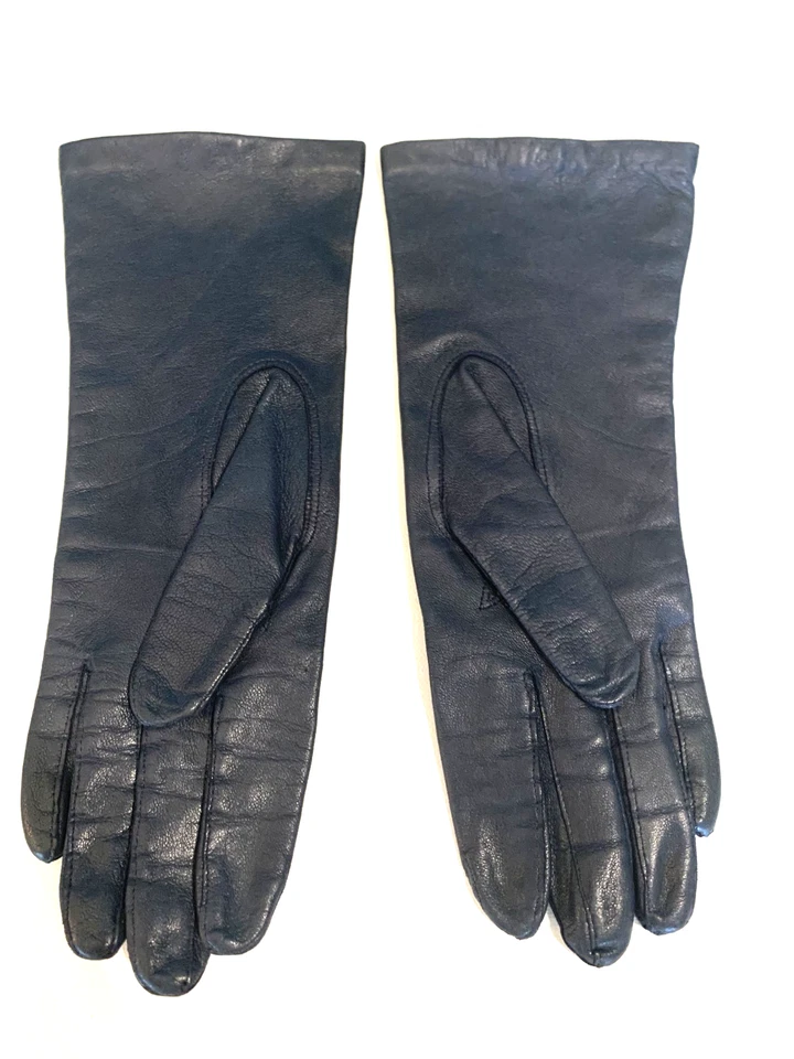 Guantes de Colección Cabretta Azul Marino Niños Cuero Sobre la Muñeca Forrados de Seda Talla 7 Foto 2 de 4