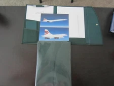 BRITISH AIRWAYS CONCORDE AIRPLANE SEALED COMPLETE GREEN DOCUMENT FOLDER PEN +++