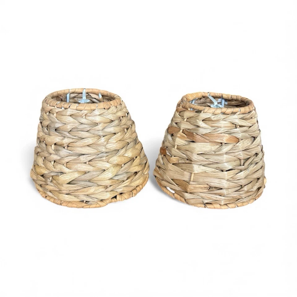 "Juego de 2 clips de pasto marino natural tejidos pantalla de lámpara boho casa de campo de playa 4x5""" Foto 2 de 4