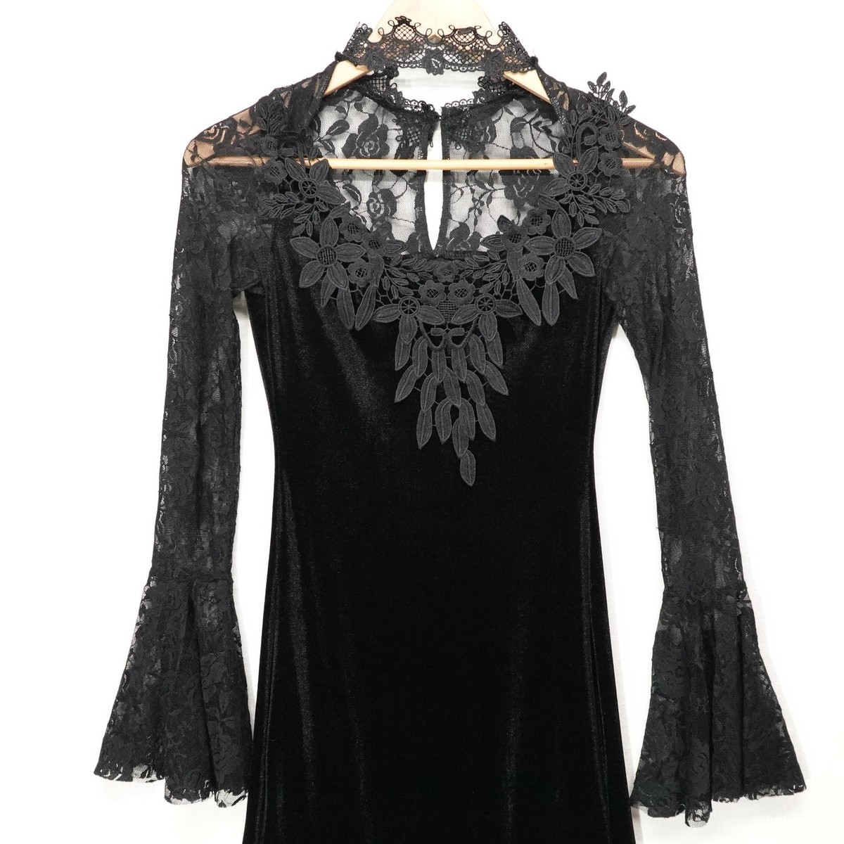 black dress with lace bell sleeves Gothic Velvet Small Mermaid Maxi Sleeve Witchy Whimsigoth Color:Cabernet feature_Sleeveless Corset Wedding Dresses – Rococo or adding a dramatic