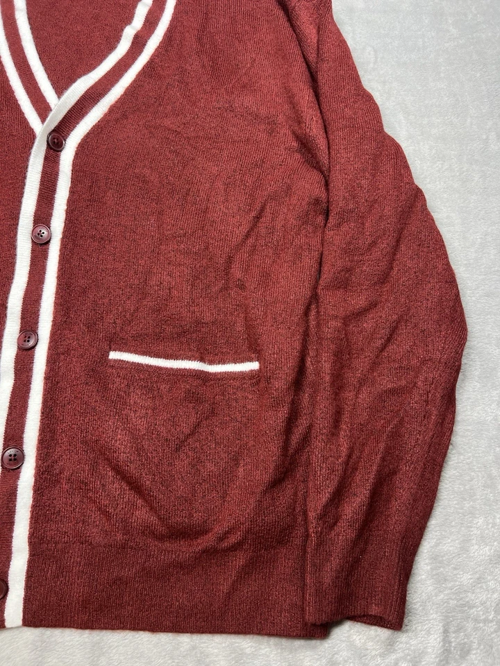 Cárdigan Levi’s Para Hombre XL Granate Borgoña Blanco Borde Universitario Retro Tejido Suéter Foto 4 de 4