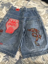 NWT Vintage Mens JNCO JEANS Serpent Blue Denim Shorts Big Pockets Sewn Sz 30