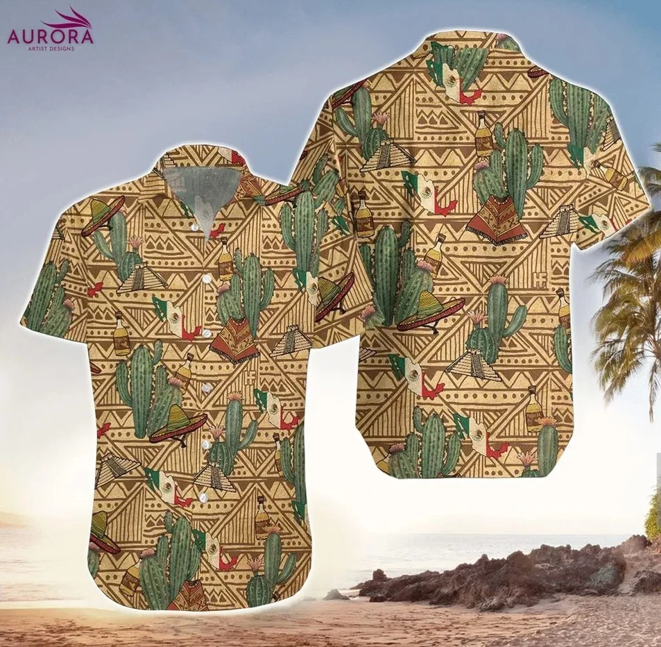 Mexico Symbols Vintage Hawaiian Shirt Summer Beach Aloha Shirt US, Tropical