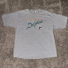 Vintage Lee Sport Miami Dolphins T Shirt Gray Men's XXL NFL Football Embroidered