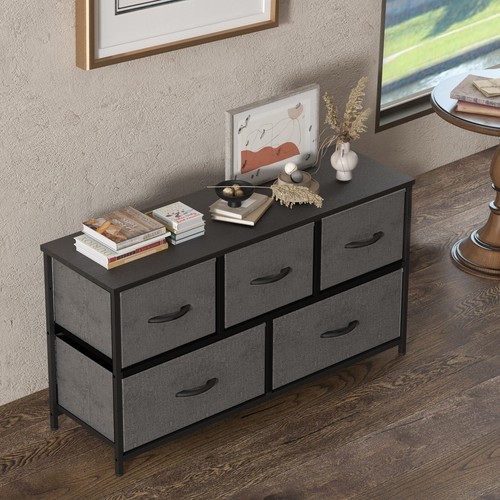 5 Drawer Fabric Dresser Wide Storage Tower Closet Organizer Unit for Bedroom