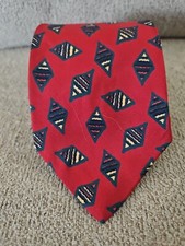 Paul Stuart Hand Sewn Red Geometric 100% Silk Neck Tie Made In USA