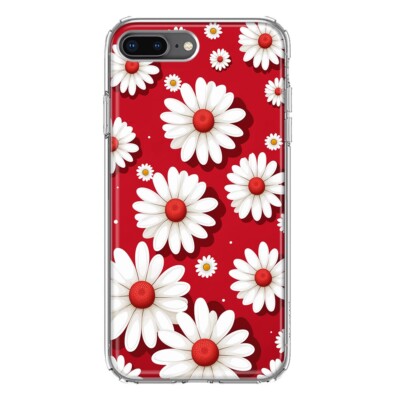 For Apple iPhone 7/8 Plus Shockproof Hybrid Case, Red White Daisy Polkadots