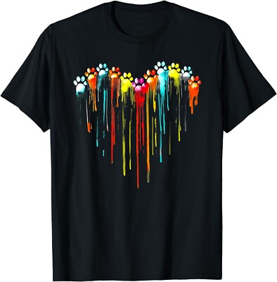 2025/Colorful Dog Paw Heart Print Unisex T-Shirt
