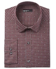 85 Bar Iii Men Slim-Fit Gray Red Blue Check Collar Dress Shirt 14-14.5 32/33 S