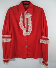 Vintage H Bar C California Ranchwear Lace Pearl Snap Shirt Womens sz 32 Red