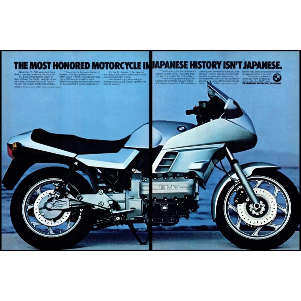 1984 BMW K 100 Sport Bike Motorcycle 2 Page Vintage Print Ad Wall
