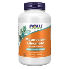 NOW Magnesium Glycinate with BioPerine - 180 Veg Caps, Nervous system Support