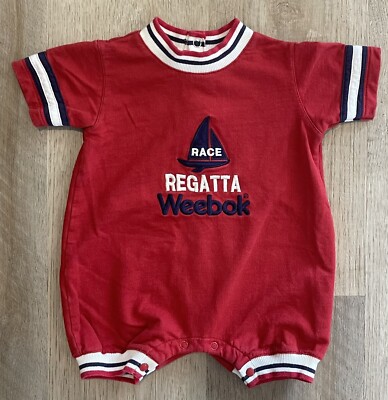 Vintage Weebok By Reebok Baby Boys Bubble Romper Size 12m Cotton