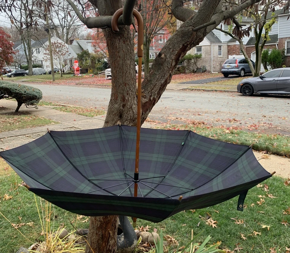 Reloj De Colección Años 80 Polo Ralph Lauren Paraguas Mango Madera Negro Tartán Cuadros Verde Foto 3 de 4