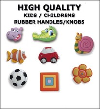 RUBBER KNOBS HANDLES CHILDREN WARDROBE CUPBOARD ANIMALS SHAPES PACK OF 2