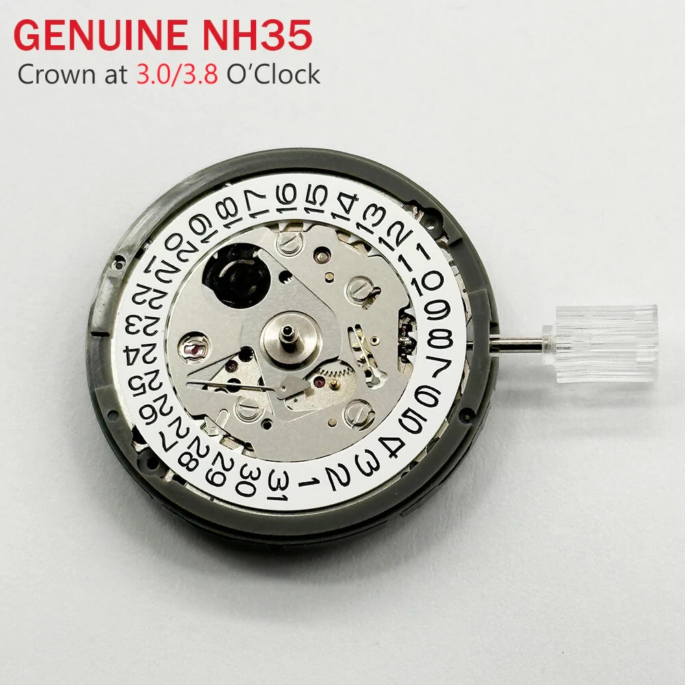 Japan Genuine NH35 Movement Crown at 3.0/3.8 O'clock White/Black