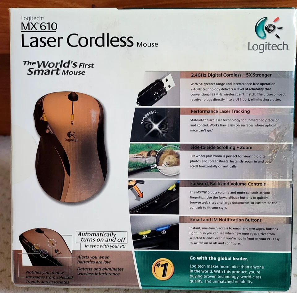RARE BRAND NEW SEALED Logitech MX 610 MX610 Wireless Cordless Smart Laser Mouse - Image 4 of 4