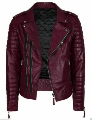 Zayn Herren Echt Lammleder Leder Gesteppt Biker Burgund Jacke Motorrad Mantel