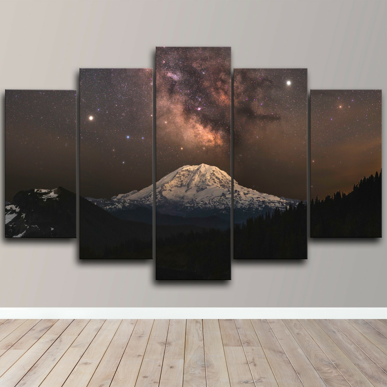 Mountain Landscape Milky Way Stars Art 5 Piece Canvas Wall Art Print Home Decor