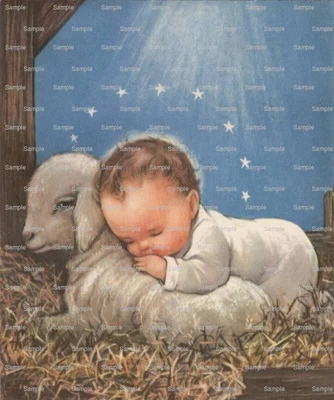 Vintage Christmas Christ Child Nativity Jesus Lamb Manger 9 x Tag Card Craft - image 1 of 2