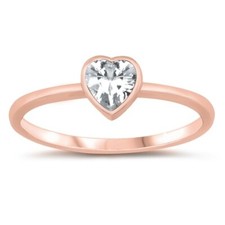Clear Cubic Zirconia Heart Rose Gold Plated Sterling Silver Ring