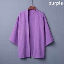 Men Kimono Cardigan Jacket Coat Yukata Solid Outwear Casual Chinese Shirt Blouse