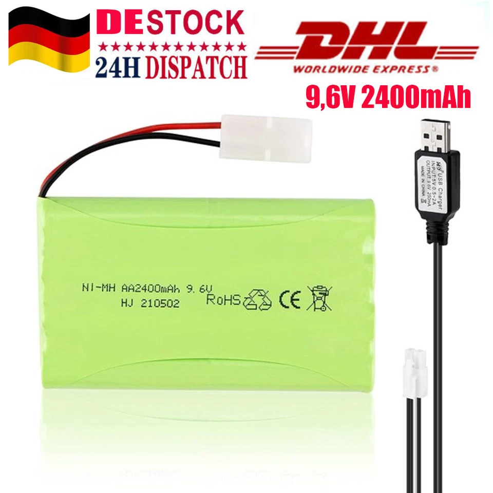 2400mAh 9,6V Ni-MH AA Akku Tamiya Stecker mit USB-Ladegerät für RC Car Auto Boot - Bild 2 von 4
