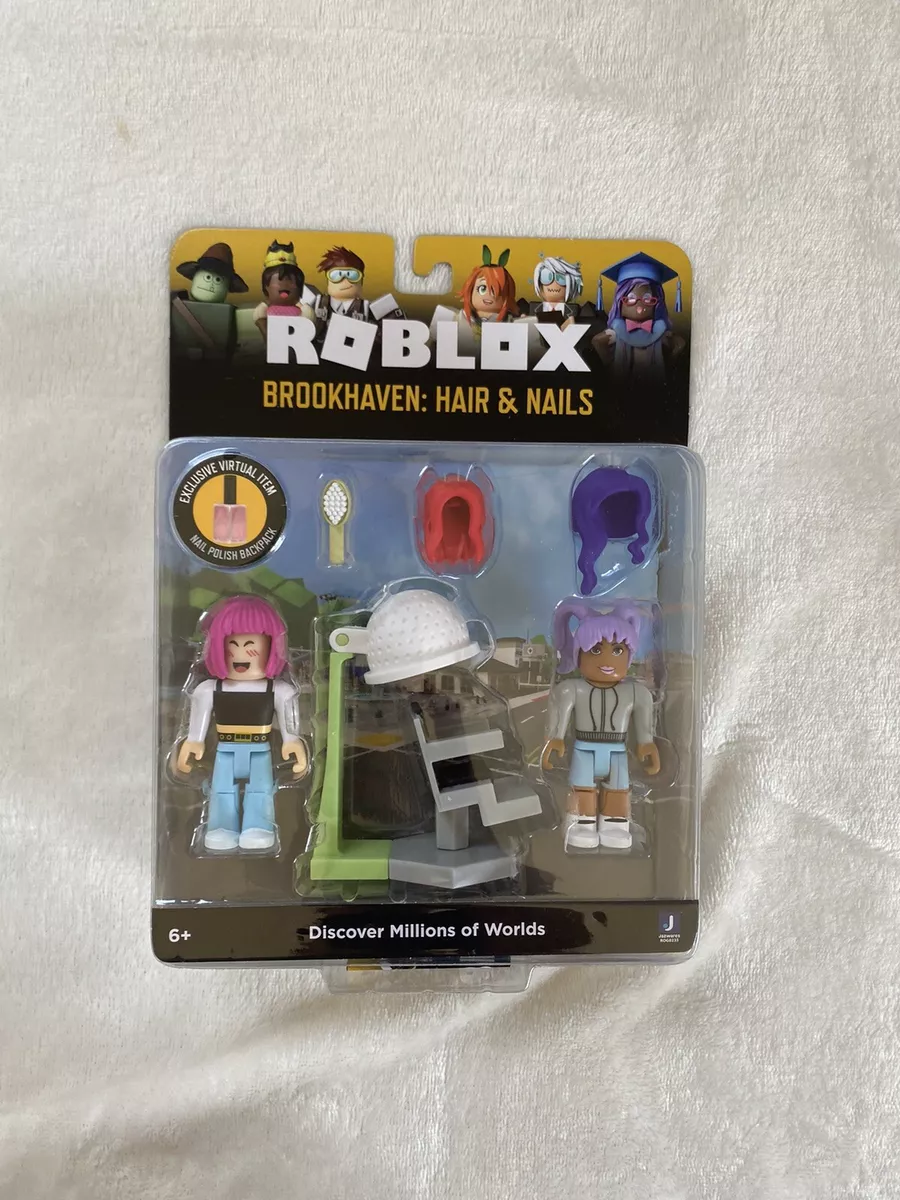 Roblox Collection Brookhaven Hair & Nails 3 Action Figures w/ Virtual Item  New