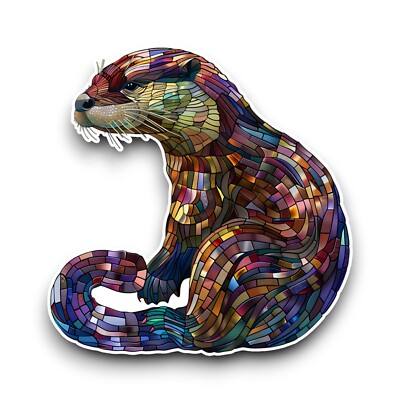 Otter Wild Animal Stained Glass Design Opaque Vinyl Sticker Decal 95x93mm