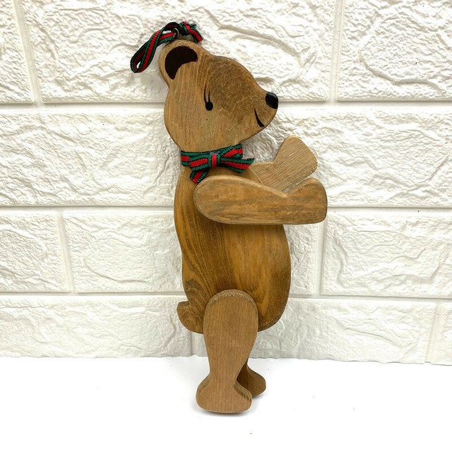 Vintage Wooden Teddy Bear Ornament Large with Articulated Moveable Legs