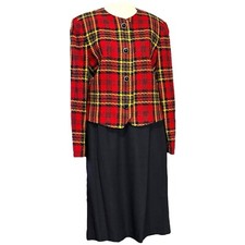 Vintage 90  s Clueless Tweed Tartan Plaid Crop Blazer Jacket Coat Set Collarless
