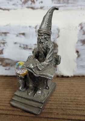 85 Gallo Pewter Wizard Sorcerer Mage Spell Book Miniature Figurine D&D Crystal 
