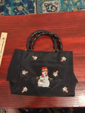 Madison Studio Black Snowman Winter Christmas Embroidered Handbag Purse 