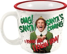 ELF 14 oz Coffee Mug "OMG! Santa's Coming, I Know Him!" NEW in BOX FREE SHIPPING