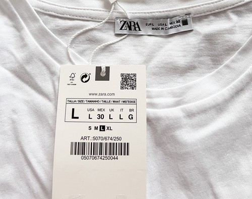 Zara Women’s Trimmed Cotton Top T-Shirt Short Sleeve Round Neck White Large NWT - Picture 9 of 16