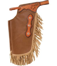 Tan Western Leather Chinks For Horse Show Floral Tooled Yoke for Kids Men Women