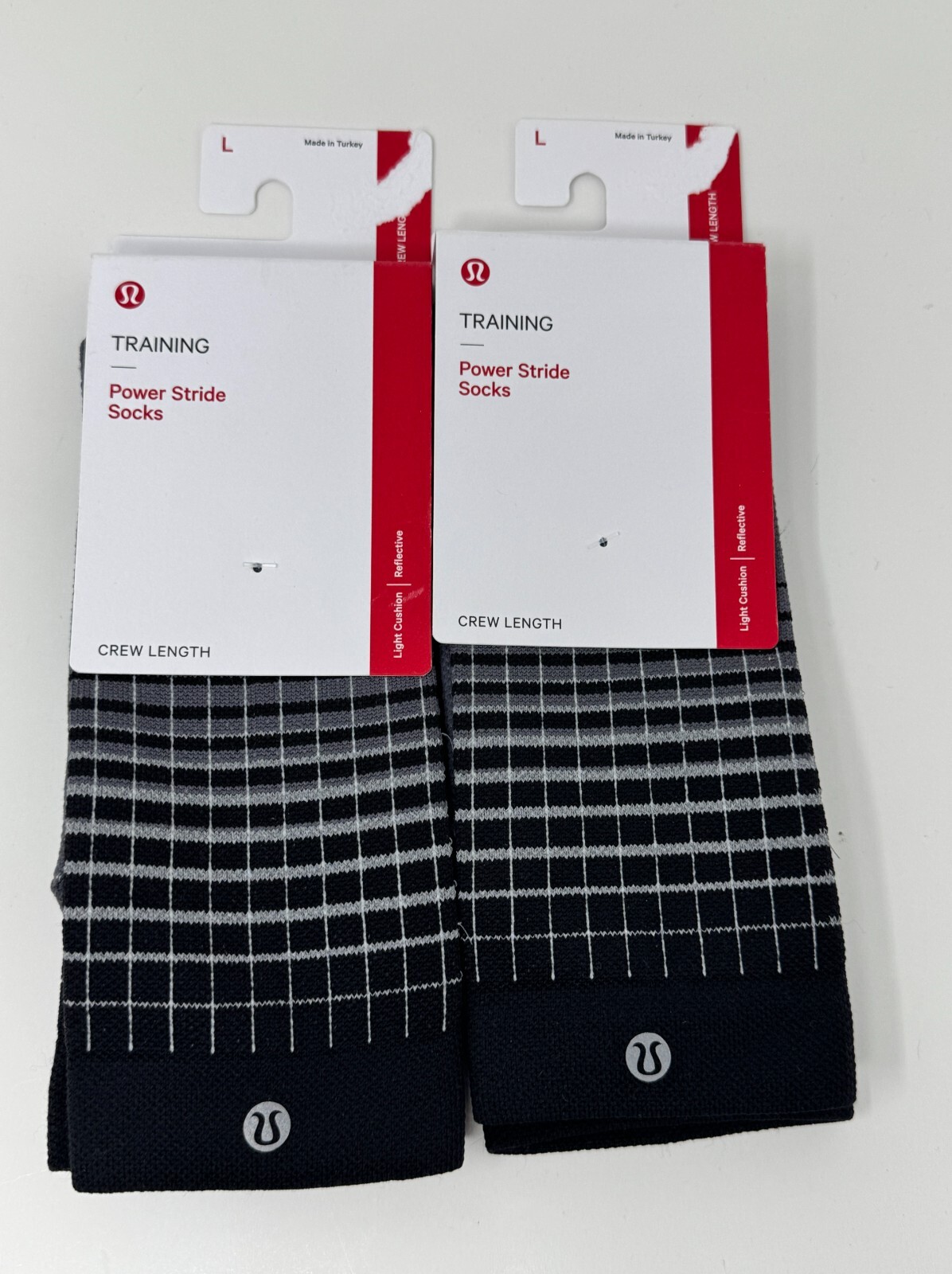 Lululemon Power Stride Crew Socks LW9FKXS  Size L Women's 9-11 Black Reflective