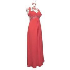 VTG Cache Sz 2 Gown Dress Women's Pale Coral Sleeveless Maxi Formal Beaded Bust